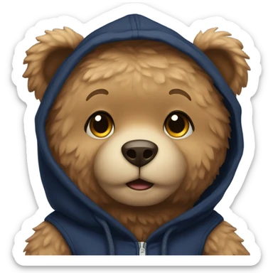 Cute teddy bear wearing a nave blue hoodie  sticker