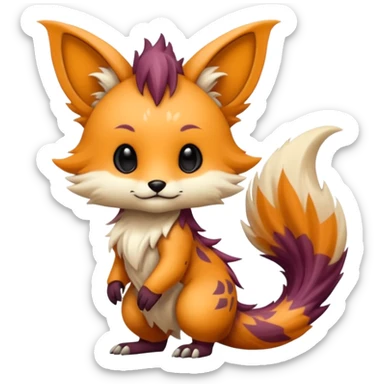 Cool beautiful pretty esoteric aesthetic randomly-colored chibi furry anthropomorphic fantasy-Vernid-creature by LiLaiRa with a long tufted tail with edgy markings (full body) sticker