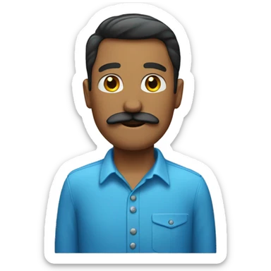 blue shirt with mustache guy sticker