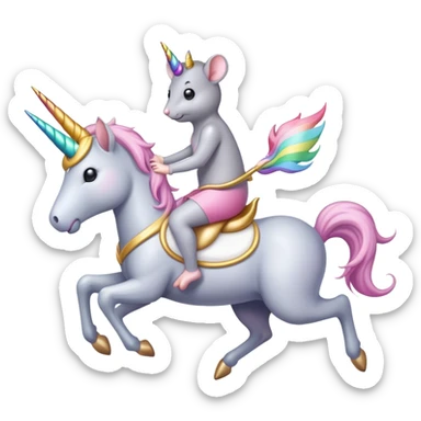 A gray mouse riding a unicorn sticker