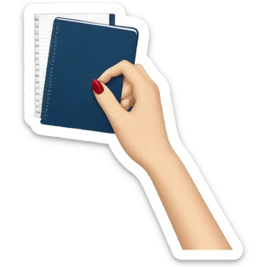 a female hand with a red manicure holds a dark blue notepad sticker