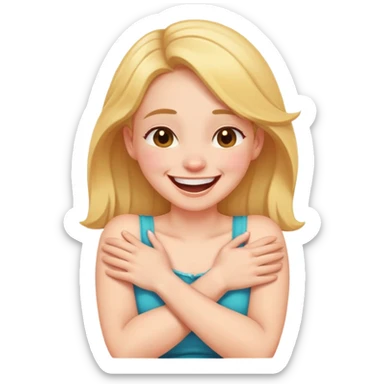 arms crossed on chest holding neck laughing girl sticker
