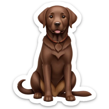 cinematic-[Labrador retriever]-realistic-full-body-sitting-emoji,-tail-resting-loosely-beside-its-paws,-head-tilted-dramatically, -sleek-[chocolate]-fur,-simplified-yet-realistic-focused-features,-highly-detailed,-glowing-with-an-almost-sarcastic-glow sticker