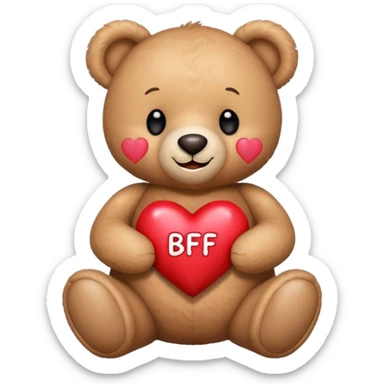 smiling teddy bear holding a heart with the word BFF on it sticker