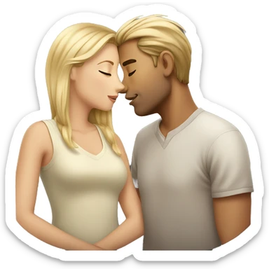A blond hair guy kissing a brown hair girl sticker