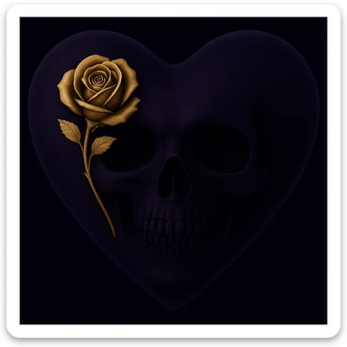 Change the heart to a purple-black gradient while keeping the gothic rose accent and subtle skull motif, mysterious and gothic. Maintain the gothic and mysterious style in the image. sticker