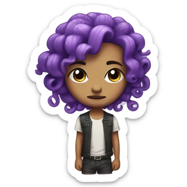 A cute chibi character with purple octopus cut hair and frowning cutely sticker