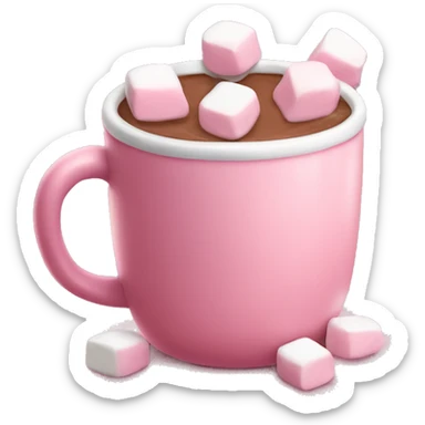 Pink mug of hot chocolate with marshmallows  sticker