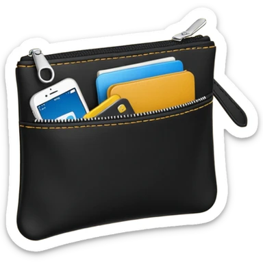 small zipper pouch with essentials, sticker