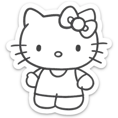Hello Kitty hand-drawn outlined icon, sketchy lines, no fill sticker