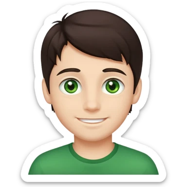 A boy with dark brown hair and striking green eyes. sticker