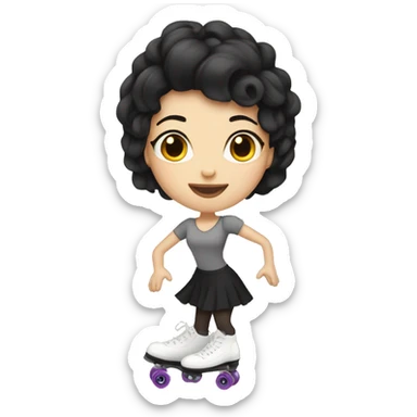 white skin tone short black hair roller skating sticker