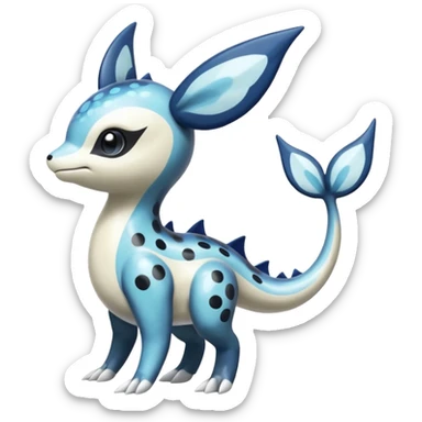 Black and white smooth glossy soft hot spotted Meloetta-Dialga-Orca-Vaporeon-Pokémon-Fakémon-fusion-hybrid-creature (full body), 4-legged,  sticker