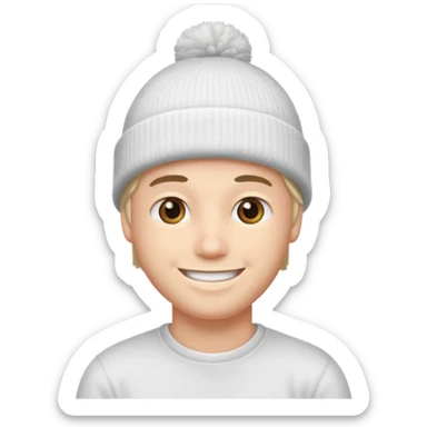 A guy head with white beanie sticker
