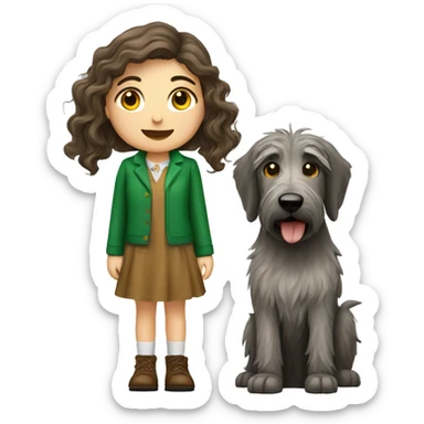 Brown wavy hair girl and an Irish wolfhound dog sticker