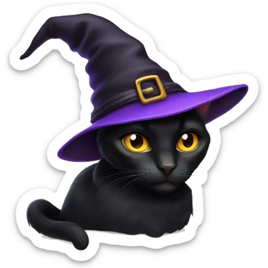 Black cat with a witch hat sticker