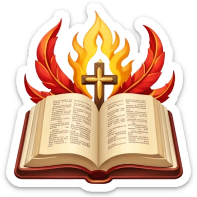 Seventh-day Adventist Church logo, simplified, with open Bible, three flames, and cross sticker