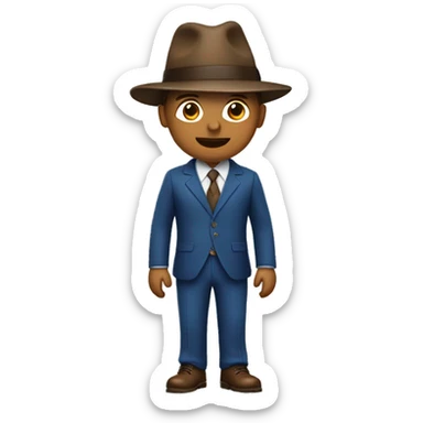 A man in a blue suit and a brown fedora sticker