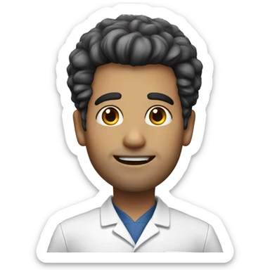 34 yo male doctor with wide face, big hair, no facial hair, no glasses, round chin sticker