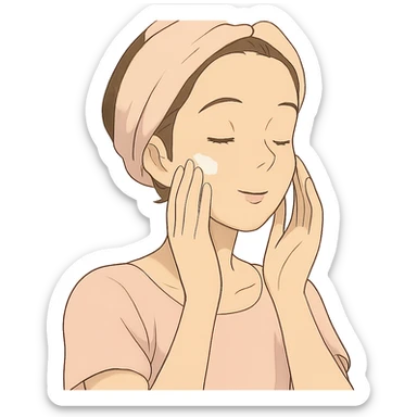 moça fazendo skincare, atmosfera suave e delicada sticker