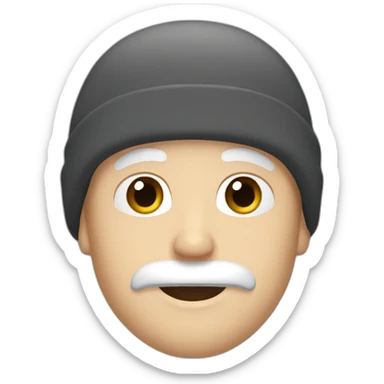 white man with brown hair moustache grey eyes black beanie sticker