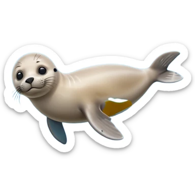 A 3D cartoon seal swimming with visible flippers, calm blue water, soft sunlight, Memoji-style realism. sticker
