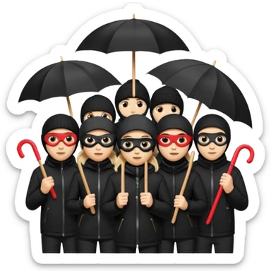 Ski mask people wearing black with umbrella and signs sticker