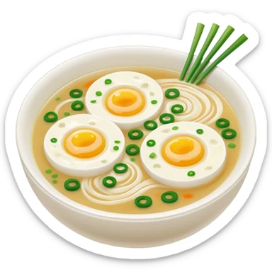 Make an emoji of tteokguk, a traditional Korean food. Okay, take the eggs out of that picture and put rice cakes in it. Make the soup white sticker