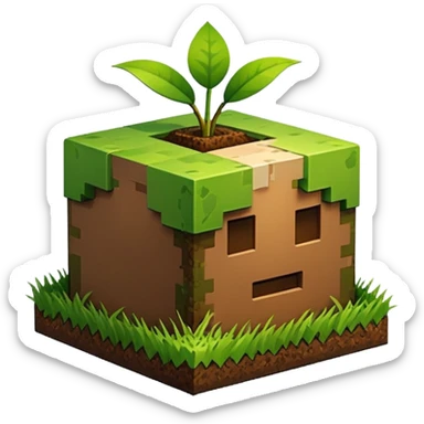 A 3D Apple-style emoji of a simple Minecraft-style grass block, cube-shaped with green grass on top and brown dirt on the sides, no background, clean design. sticker