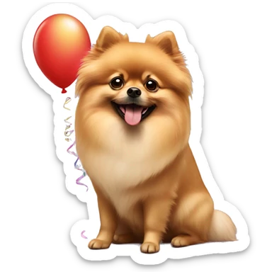 Pomeranian with birthday baloons sticker