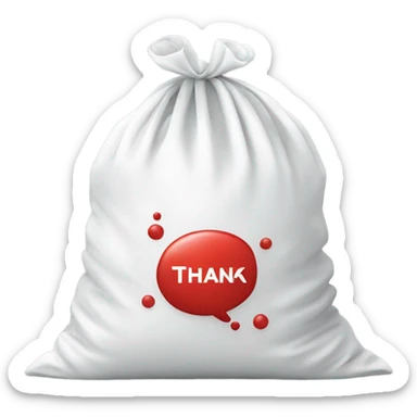 Plastic White bag with thank you in red on it repeated on it 3 times  sticker