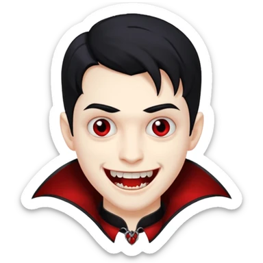 vampire boy, pale skin, smiling with fangs sticker