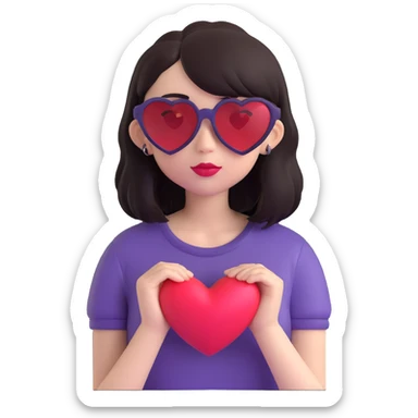 emo girl with heart-shaped sunglasses, dark hair, mysterious vibe sticker