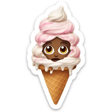 woman head surrounded by ice cream on top of icecream cone sticker