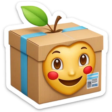 3D Apple-style emoji of a cardboard delivery box with a shipping label and tape. Rounded, glossy, smooth, soft shadows, white background.


 sticker