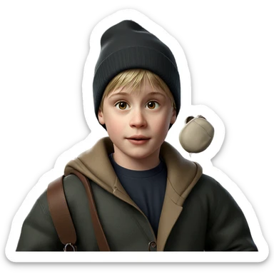 boy in hat with bag sticker