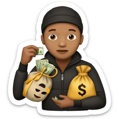 Ladrão com saco de dinheiro emoji efeito Mandela sticker