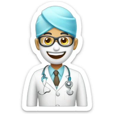 bald indian dentist giving thumbs up with eye lens sticker