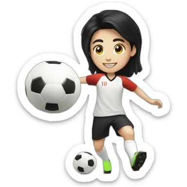 Teenager with black hair and fair white skin playing soccer with ball sticker