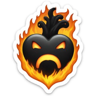 scary black heart on fire sticker