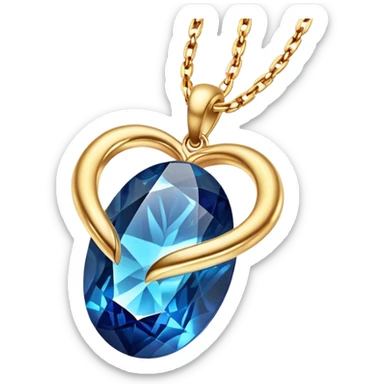 gold chain floating in midair with a glowing deep blue stone, swirling veins, shimmering like liquid gold, magical aura sticker