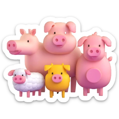 Minecraft style sheep, blocky pig friend, and blocky chicken friend together sticker