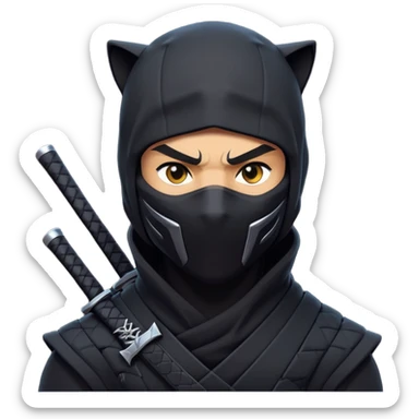 clash-of-clans-aesthetic_-cinematic-mysterious-male-ninja-portrait-emoji, rendered in a flat, vector-style similar to standard emojis with minimal shading and bold, simplified shapes, head slightly turned, revealing only intense, focused eyes, perched on a sleek panther moving silently through the shadows. sticker