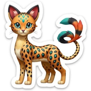 Colorful exotic esoteric patterned Gradients-colored realistic elegant lanky feminine cute pretty  Liepard-Litten-Meloetta-Sprigatito-Pokémon-fusion-creature (full body) sticker