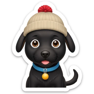 Black dog with beanie on beach sticker