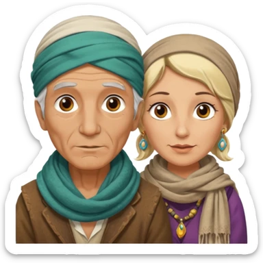 Elderly male gypsy and blonde female gypsy sticker