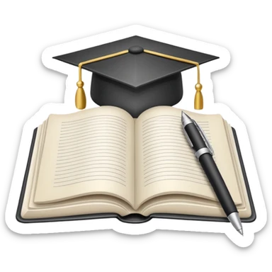 "A white open book,The pen should be positioned as placed exactly in the center between the pages.  if held by a right-handed person - meaning the direction is reversed compared to a left-handed grip. The pen should be uncapped, and the cap placed behind it." sticker