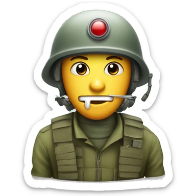 face with thermometer in mouth and military helmet on the head sticker