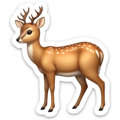 cinematic-[deer]-realistic-full-body-standing on all fours-emoji,-tail-tucked-close,-head-tilted-dramatically,-sleek-[fawn]-fur,-simplified-yet-realistic-focused-features,-highly-detailed,-glowing-with-an-almost-sarcastic-glow sticker