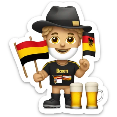 German Football Fan with flag, beer, schnitzel, and a football sticker